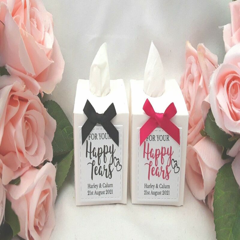 Personalised Happy tears tissues,Personalised wedding tissues,mini tissue box - Without ribbon bow