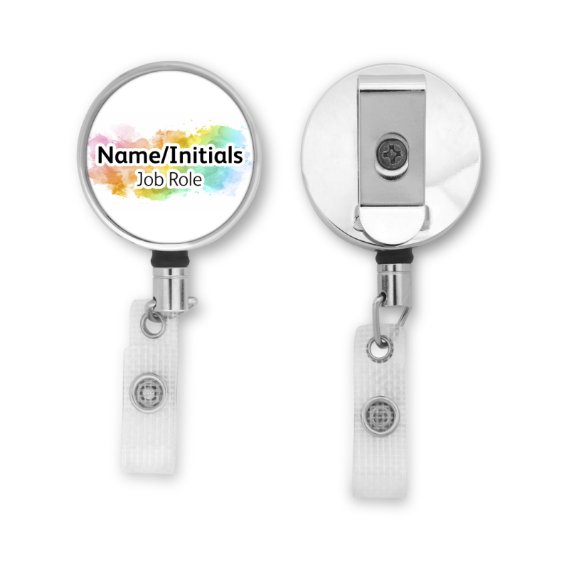 Personalised Metal ID Reel - Watercolour Rainbow Splash