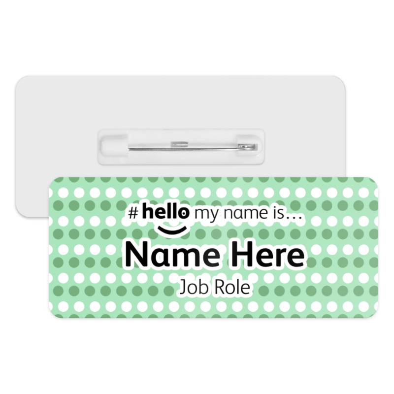 #hello my name is... Name Badge - Green & White Polka Dots