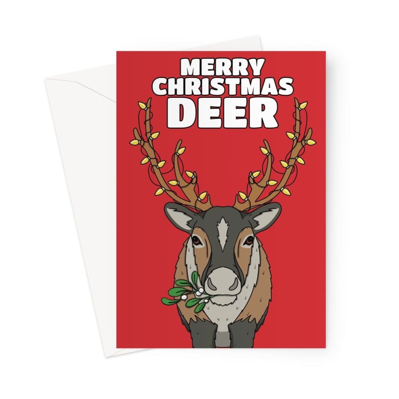 Funny Reindeer Christmas Card - Deer Pun - A5 Portrait - 1 Card