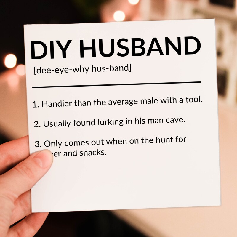 DIY Husband, Do It Yourself Husband, Boyfriend funny, humour dictionary definition Valentine's Day card (Size A6/A5/A4/Square 6x6") - A6: Single card - Boyfriend