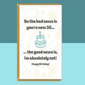 Funny 35th Birthday Card - For someone turning 35 years old - Can be personalised - For him or for her - Greetings Card