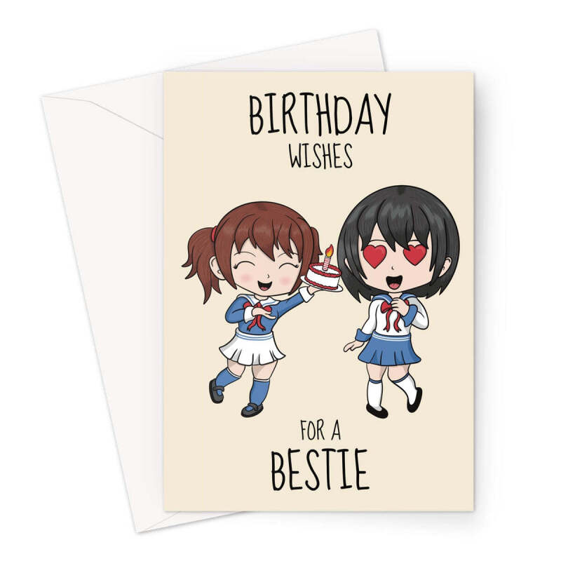 Best Friend Birthday Card - Cute Chibi Girls - A5 Portrait - 1 Card