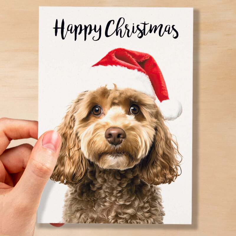 Christmas Card For Him or Her Christmas Card With A Dog Cockerpoo Dog Christmas Card For Anyone Friend or Relative Christmas Card of a Dog - Small (4x6) / Blank Message