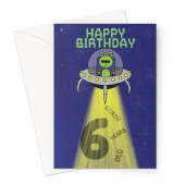 Alien Spaceship 6th Birthday Card