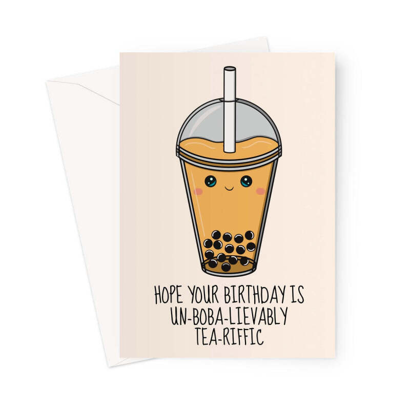 Cute Boba Tea Birthday Card - A5 Portrait - 1 Card