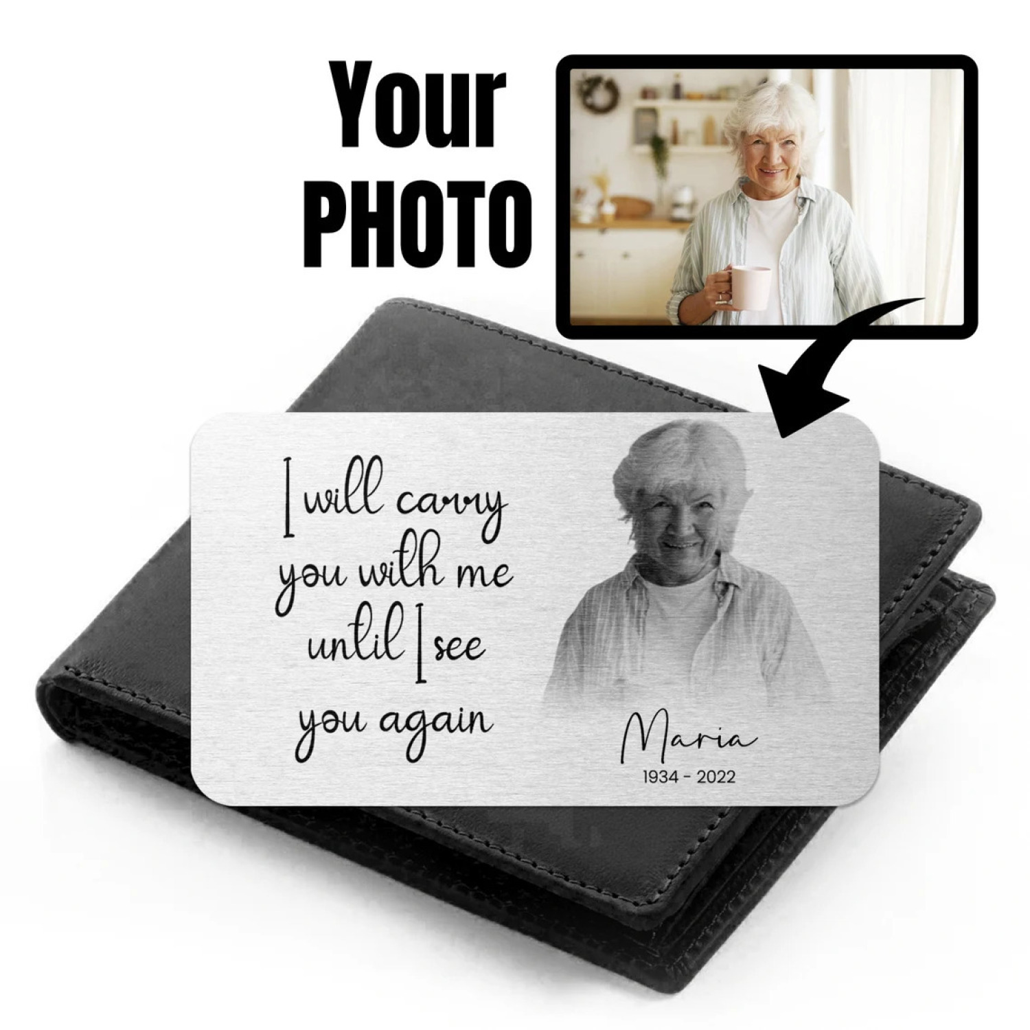 Photo Memorial Wallet Card - I Will Carry You With Me Until I See You Again