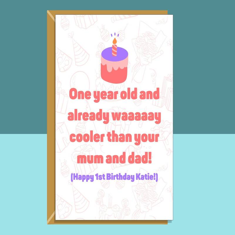 Funny 1st Birthday Card - Personalised - For her or for him - For daughter, son, granddaughter, grandson, niece, nephew or anyone turning 1 - Blank inside - Large