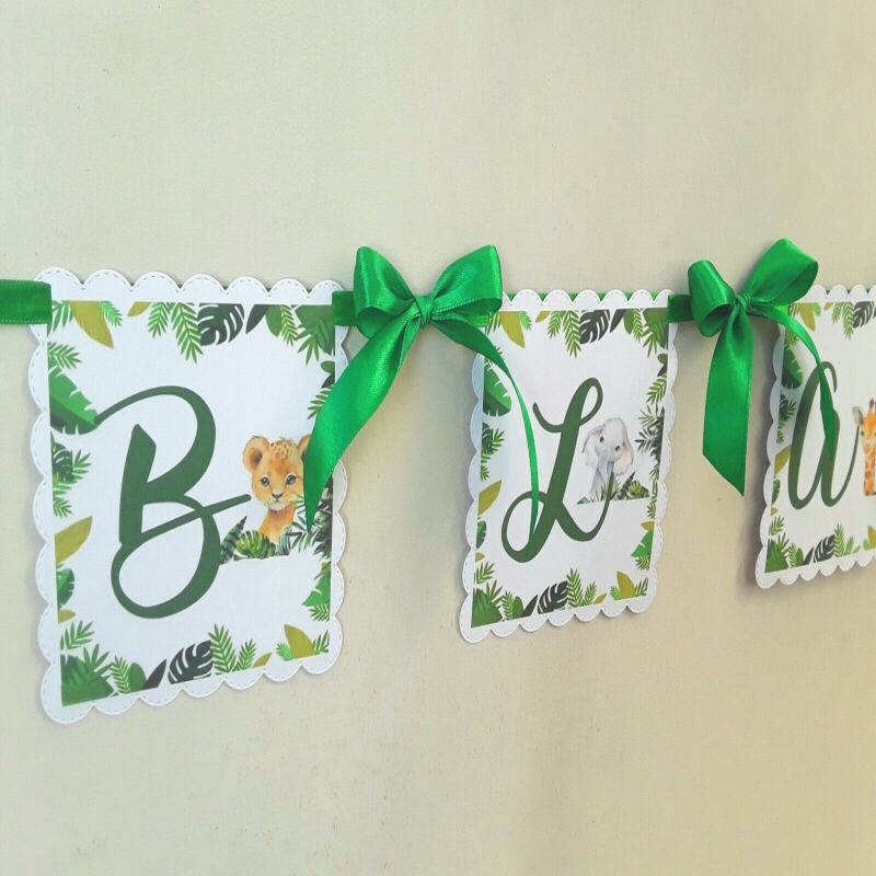 Personalised Baby Safari Banner,Wild One Name Banner,Baby Safari Nursery Decor - Without bows