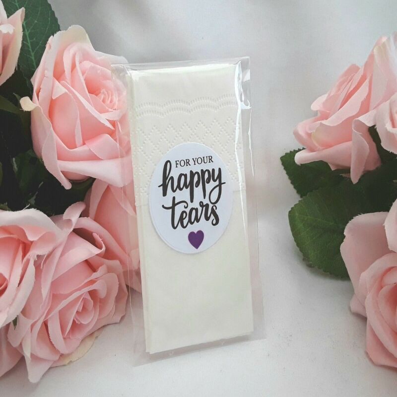 59p each (for 5 pkt+) Happy tears tissues,wedding tissues,wedding guest tissues - 1 pkt