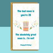 Funny 25th Birthday Card For Him or For Her on turning 25 years old - Personalised inside or blank - Ideal for friend, brother, sister, etc