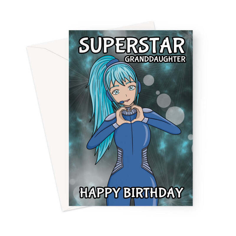 Birthday Wishes For Granddaughter - Superstar Anime Girl Card - A5 Portrait - 1 Card