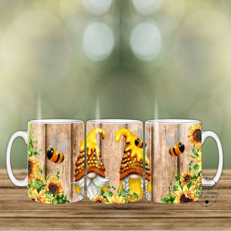 Sunflower/Bee Gnome mugs - mint green