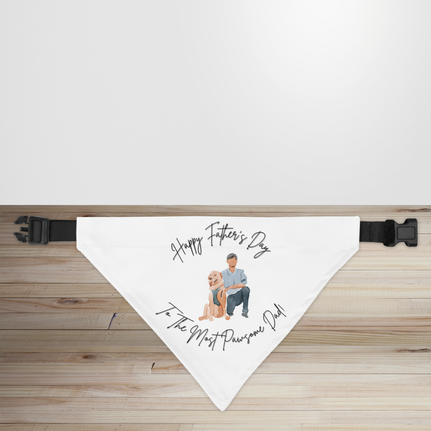 Happy Father's Day Watercolour Design Dog/Puppy Bandana - Small - 12x17cm (Strap: 25mm - 40mm)