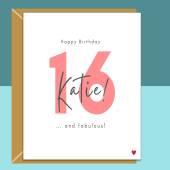 16th Birthday Card - Personalised - For Her or For Him - Perfect custom greetings card for a friend or someone else turning 16 years old.