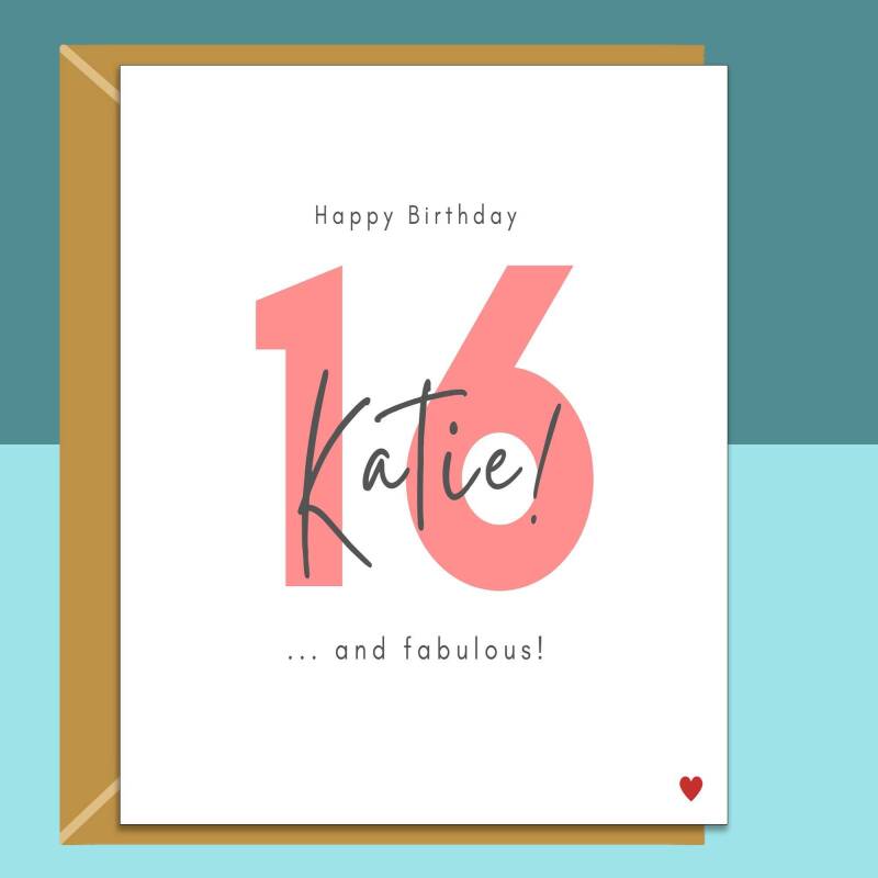 16th Birthday Card - Personalised - For Her or For Him - Perfect custom greetings card for a friend or someone else turning 16 years old. - Blank inside - Small