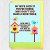 Funny wife birthday bird table card, rude, offensive: Now she's kicking off because I put her in fifth place (Size A6/A5/A4) - A6: Single card