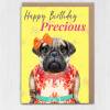 Happy Birthday Precious pug dog animal in clothes card for female, girlfriend, wife, partner, girl, gal (Animalyser) Size A6/A5/A4/Square - A6: Single card - Yellow