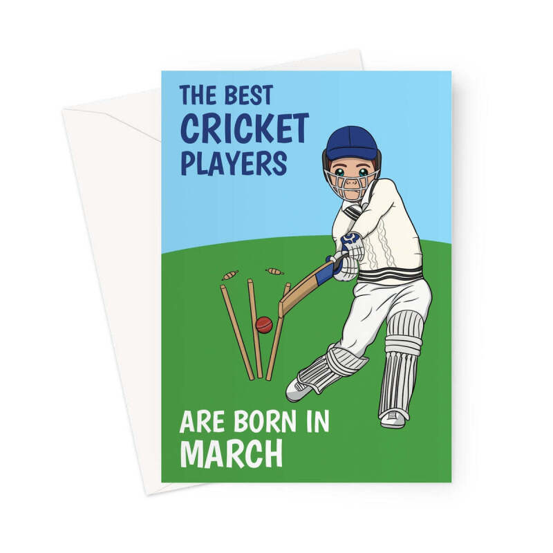 Cricket Player Birthday Card Born In March - A5 Portrait - 1 Card