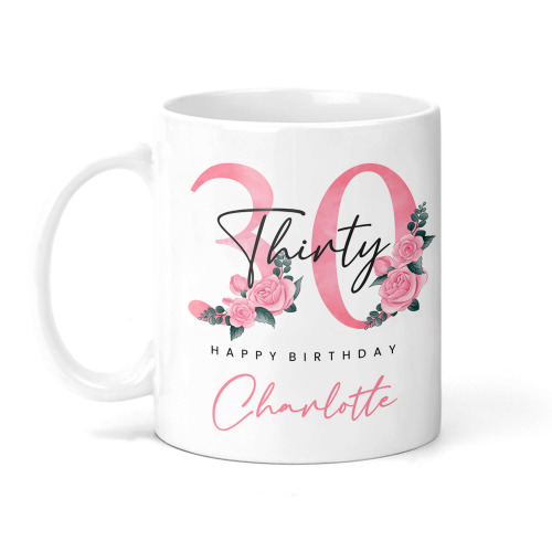 Personalised Floral 30th Birthday Mug
