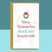 Funny Christmas Card for Brother or for Sister - Personalised - From favourite child - Xmas Card for him or for her