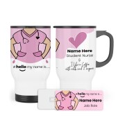 Hello My Name is Badge & Travel Mug -Name Badge, Nurse Badge Scrubs Name Badge, Perfect NHS Name Badge. Personalised Nurse Mug + Name Badge