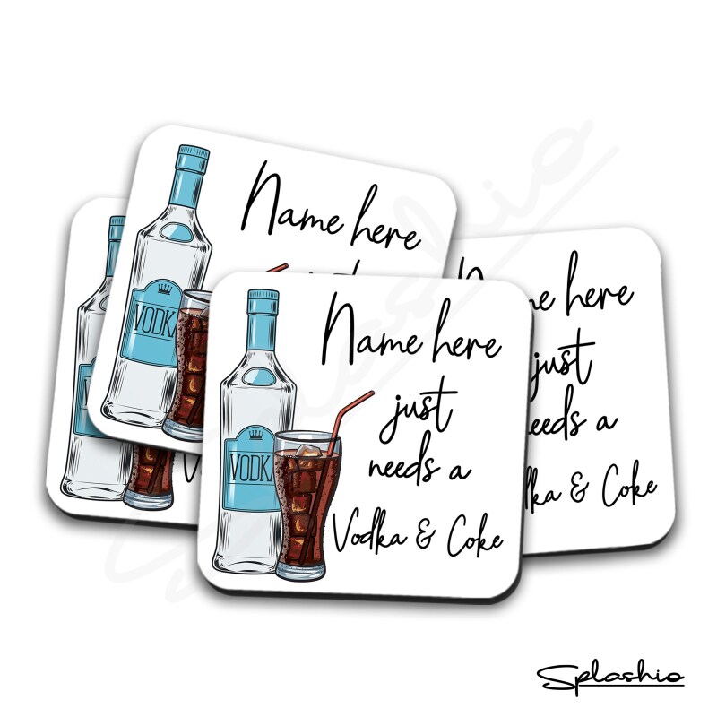 Vodka & Coke Coaster, Personalised, Drinks Mat, Personalised Drink Coaster Vodka, Vodka Fathers Day gift, Mothers Day, Christmas Coaster - Single Coaster